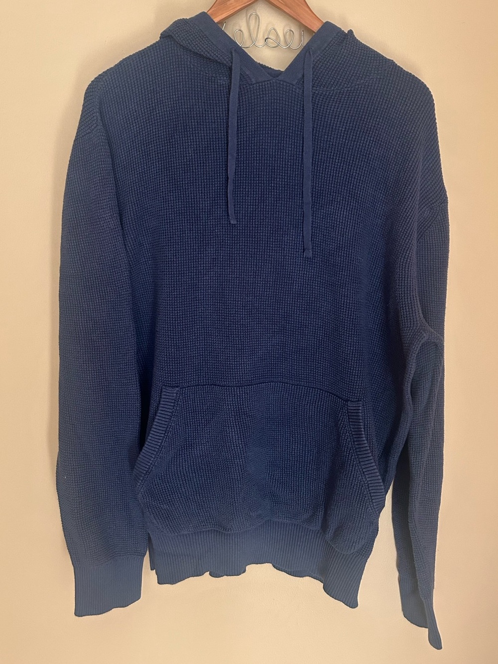 Quince Men's Organic Cotton Cashmere Waffle Hoodie Smokey Blue Size XL